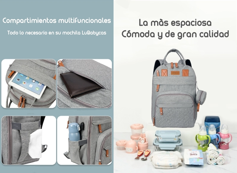 MOCHILA MATERNAL CON MONEDERO Y COLGADOR LUBABYCAS AZUL - 8