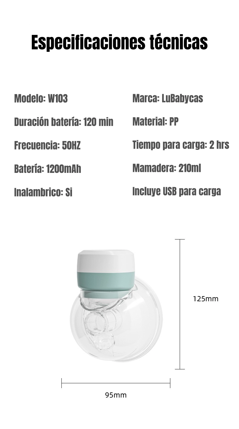EXTRACTOR DE LECHE ELE CTRICO MANOS LIBRE W103 LUBABYCAS - 8