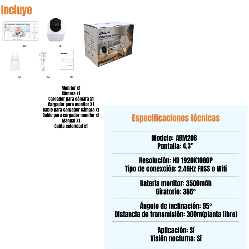 CAMARA MONITOR LUBABYCAS CON APP LUZ 4,3″1080P ABM206 - 8