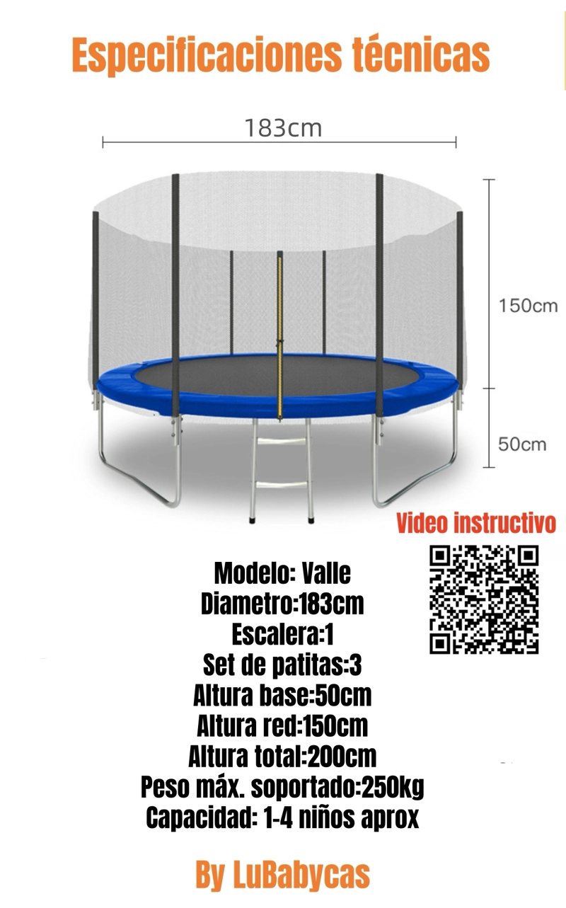 CAMA ELASTICA TRAMPOLINE 183CM CON ESCALERA VALLE LUBABYCAS - 8