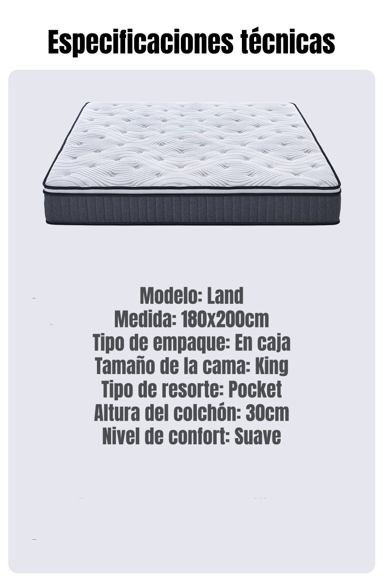 COLCHON KING COMPRIMIDO POCKET LAND 180X200X30CM - 8