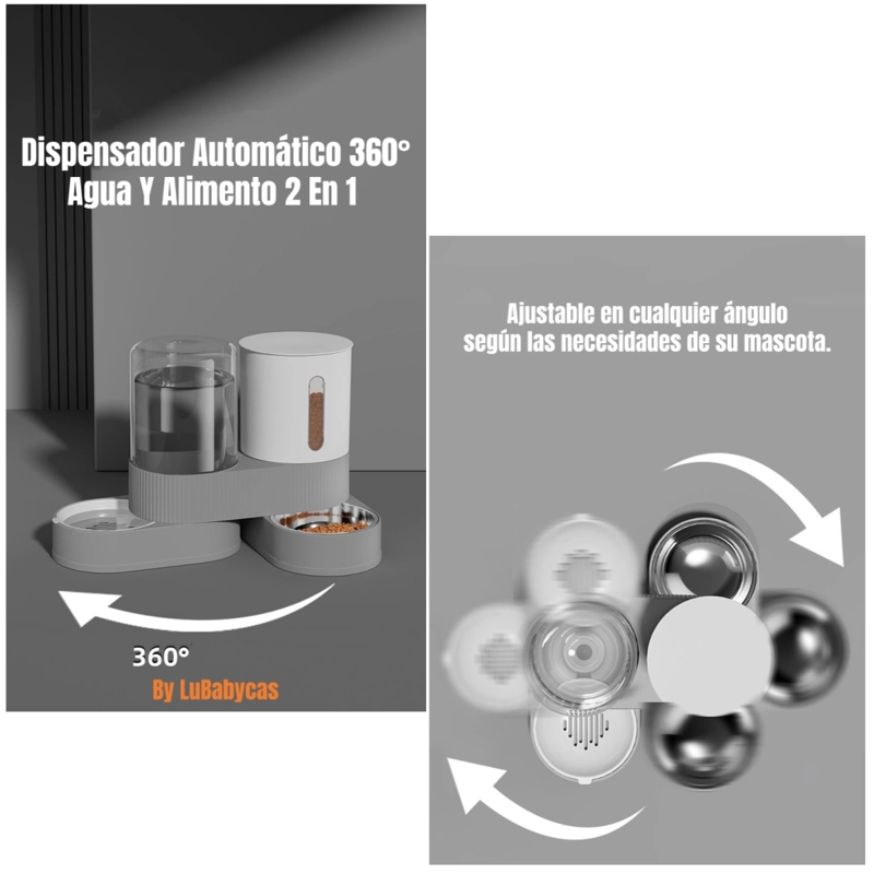 DISPENSADOR 360 AUTOMATICO AGUA Y ALIMENTO 2 EN 1 LUBABYCAS - 2