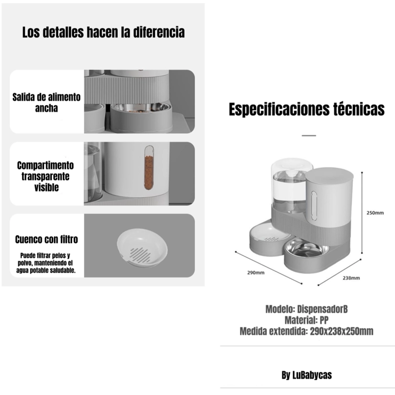 DISPENSADOR 360 AUTOMATICO AGUA Y ALIMENTO 2 EN 1 LUBABYCAS - 8