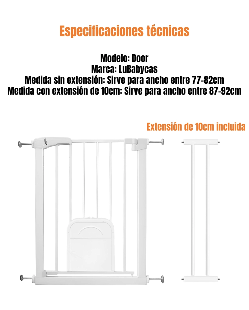 PUERTA DE SEGURIDAD EXPANDIBLE BEBE  DOOR 77-92CM LUBABYCAS - 8