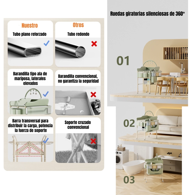 MUDADOR DE PAÑALES LUBABYCAS PLEGABLE REGULABLE VERSA CREMA - 3