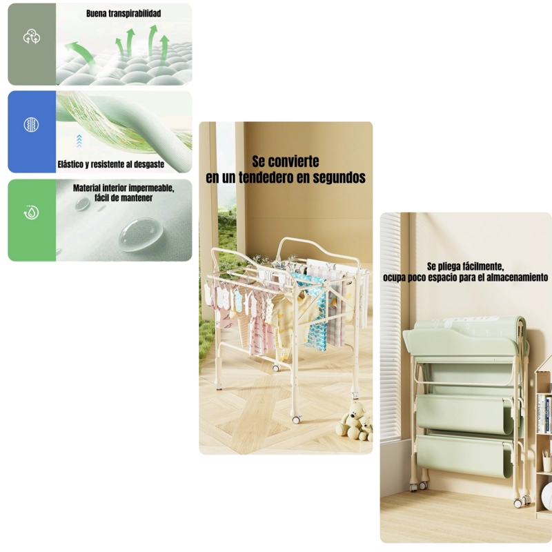 MUDADOR DE PAÑALES LUBABYCAS PLEGABLE REGULABLE VERSA CREMA - 6