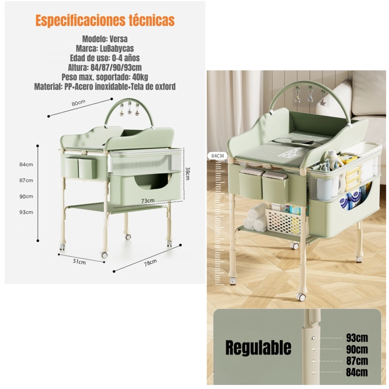 MUDADOR DE PAÑALES LUBABYCAS PLEGABLE REGULABLE VERSA CREMA - 8