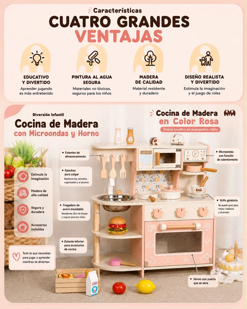 COCINA DE JUGUETE MADERA LUBABYCAS NIÑOS MASTER - 5