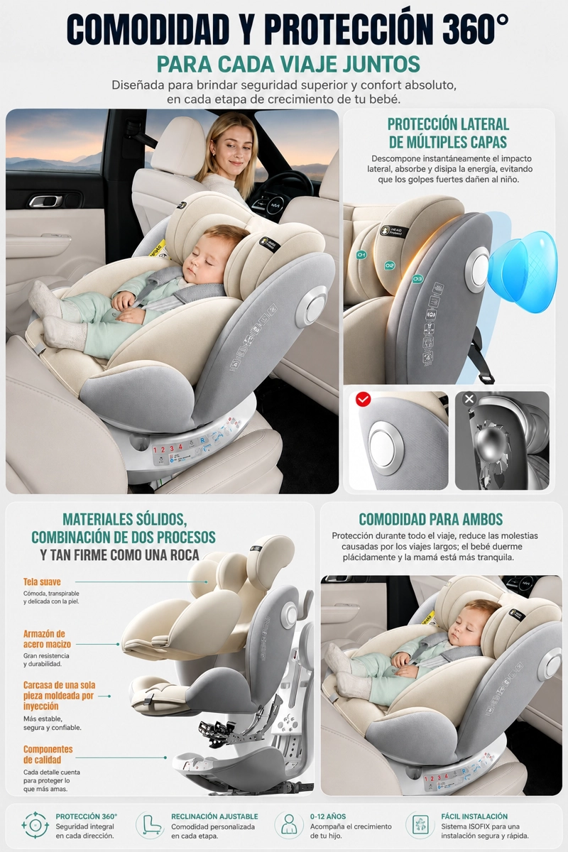 SILLA DE AUTO CONVERTIBLE 360° ISOFIX G406 ROSADA LUBABYCAS - 3