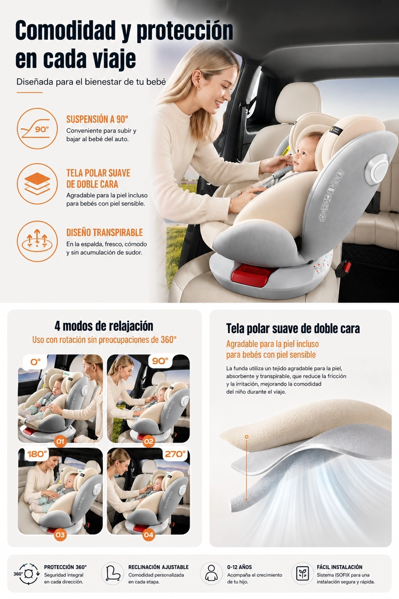 SILLA DE AUTO CONVERTIBLE 360° ISOFIX G406 ROSADA LUBABYCAS - 5