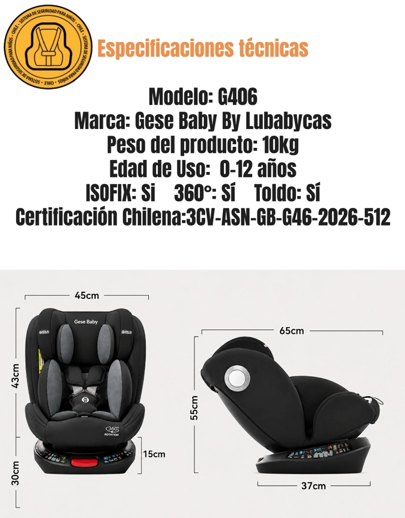 SILLA DE AUTO CONVERTIBLE 360° ISOFIX G406 ROSADA LUBABYCAS - 8