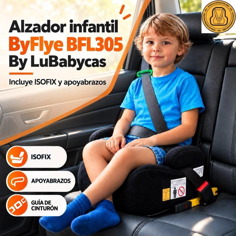 SILLA AUTO ALZADOR ISOFIX POSA VASO BFL305 NEGRA LUBABYCAS - 2