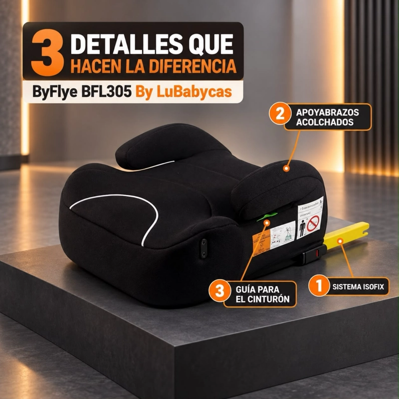 SILLA AUTO ALZADOR ISOFIX POSA VASO BFL305 NEGRA LUBABYCAS - 5