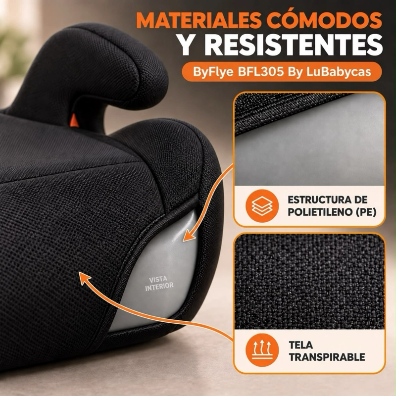 SILLA AUTO ALZADOR ISOFIX POSA VASO BFL305 NEGRA LUBABYCAS - 6