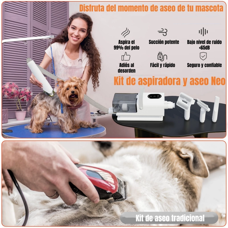 KIT DE ASEO MASCOTAS ASPIRADORA CORTAPELOS 2 EN 1 NEO - 4