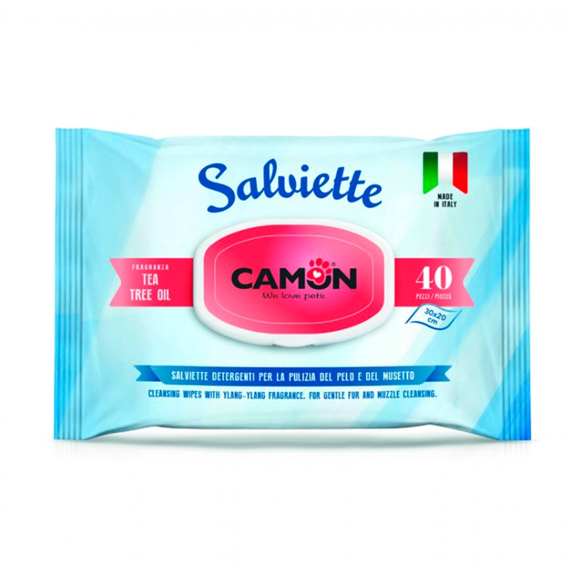 TOALLITAS HUMEDAS PERROS GATOS CAMON TEA TREE OIL 40 UNIDADES - 1