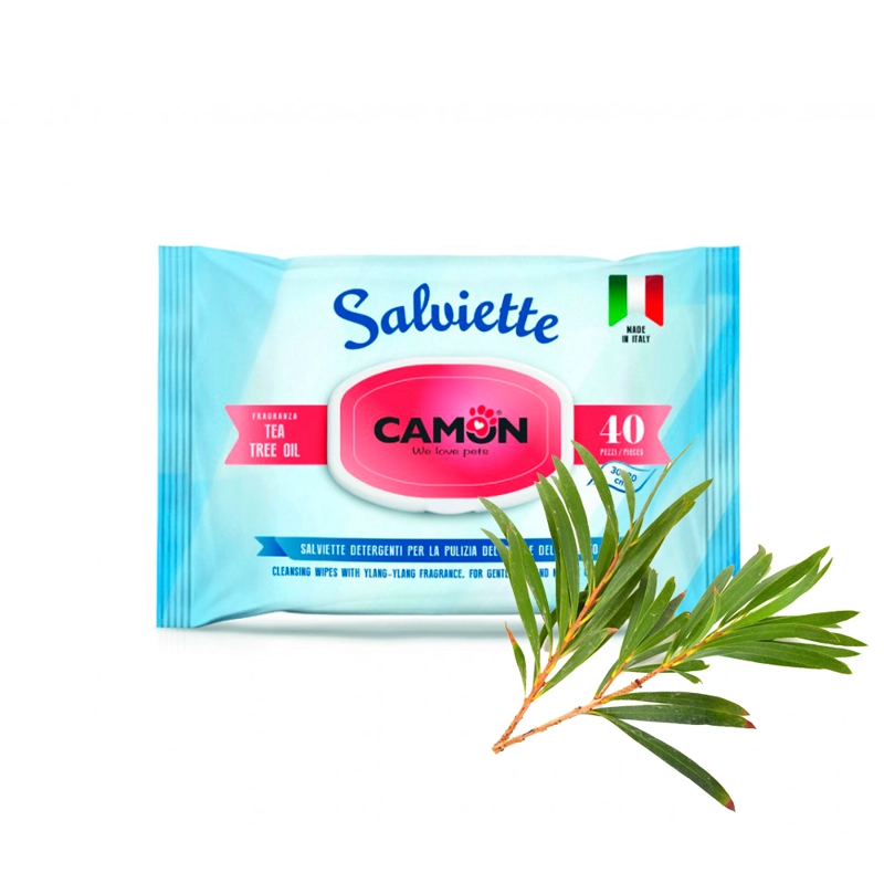 TOALLITAS HUMEDAS PERROS GATOS CAMON TEA TREE OIL 40 UNIDADES - 2