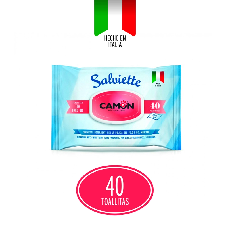 TOALLITAS HUMEDAS PERROS GATOS CAMON TEA TREE OIL 40 UNIDADES - 3