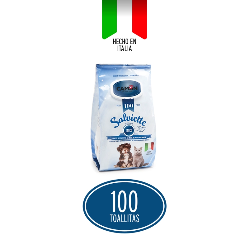 TOALLITAS HUMEDAS PERROS GATOS CAMON TALCO 100 UNIDADES - 3