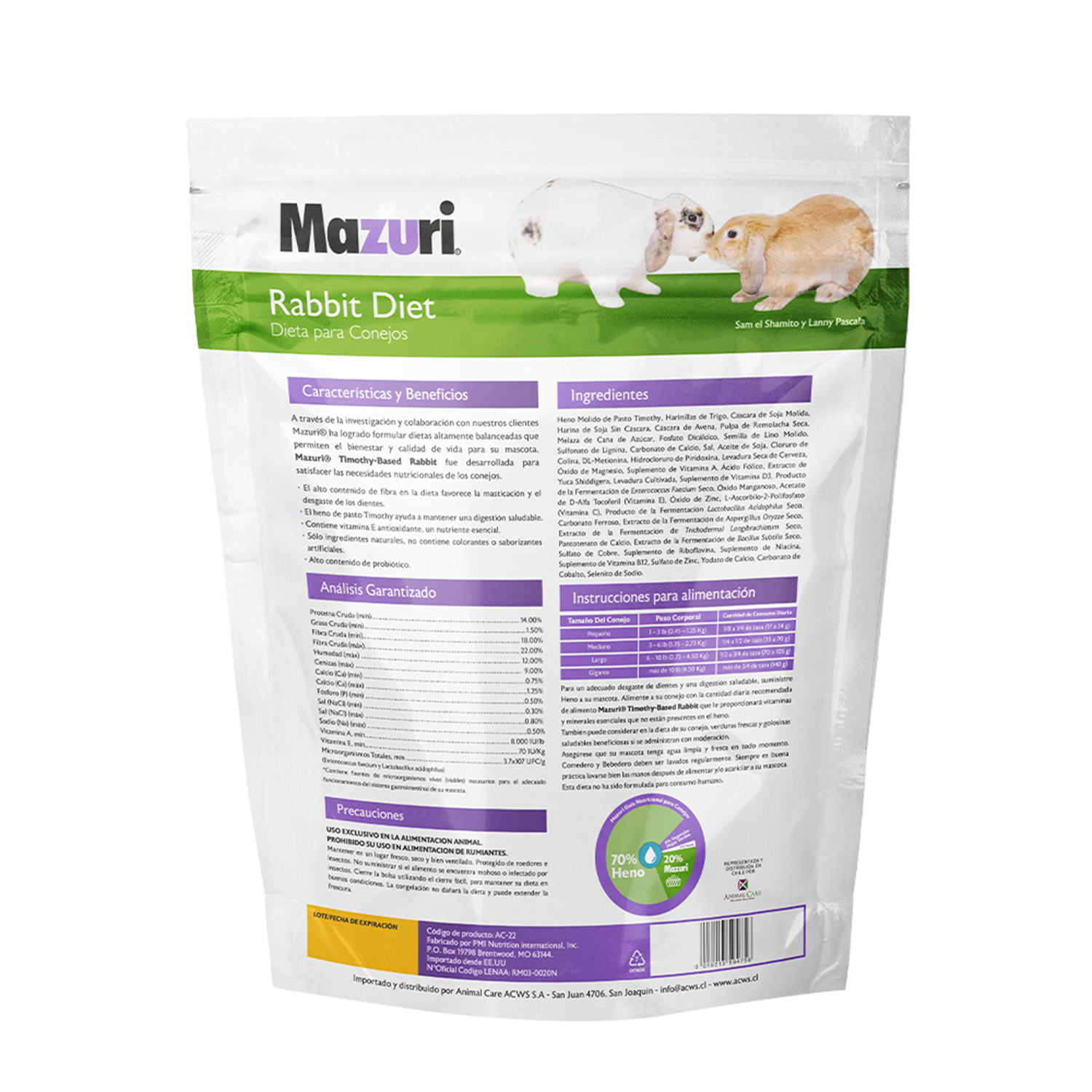 ALIMENTO SECO CONEJOS COBAYOS MAZURI 2.5 KG TIMOTHY - 2