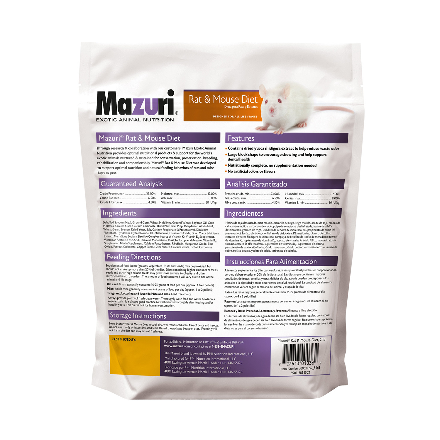 ALIMENTO SECO HAMSTERS RATONES RATAS MAZURI 900 GR - 2