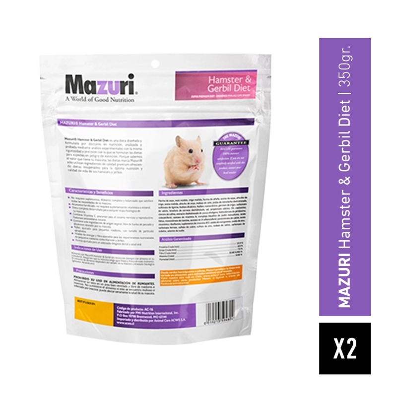 MAZURI ALIMENTO HAMSTER Y JERBO 350 GR PACK X2 - 3