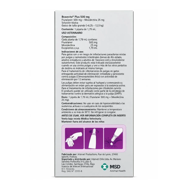 BRAVECTO GATOS PLUS 500 MG (6,25-12,5 KG) - 3