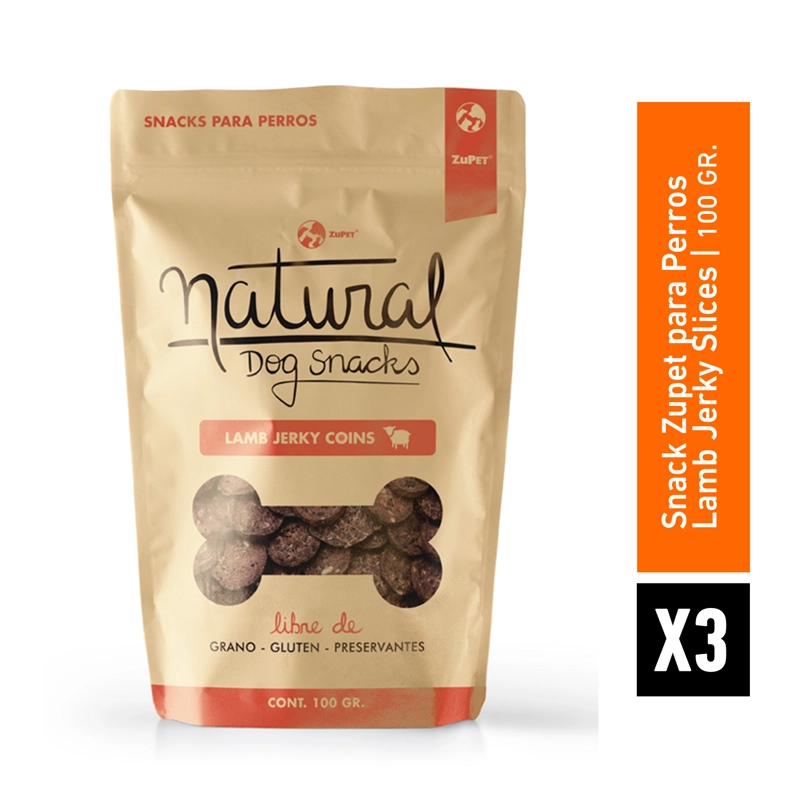 NATURAL DOG SNACK LAMB JERKY SLICES 100GRS PACK X3 - 2
