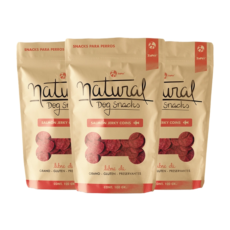 NATURAL DOG SNACK SALMON JERKY SLICES 100GR PACK X3 - 1