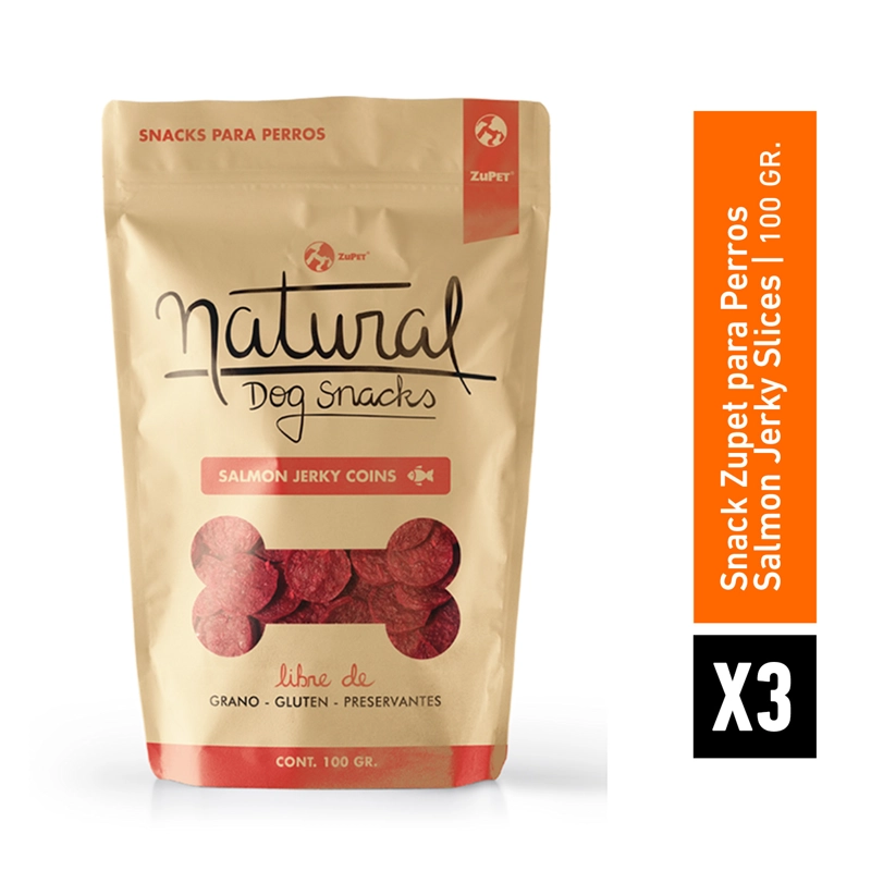 NATURAL DOG SNACK SALMON JERKY SLICES 100GR PACK X3 - 2