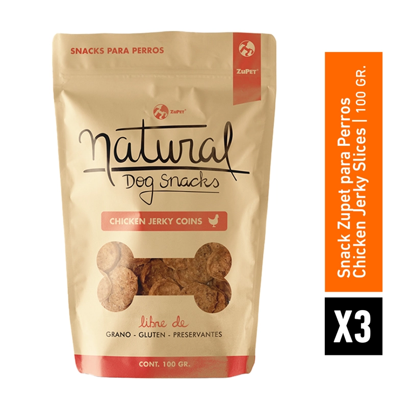 NATURAL DOG SNACK CHICKEN JERKY SLICES 100GR PACK X3 - 2
