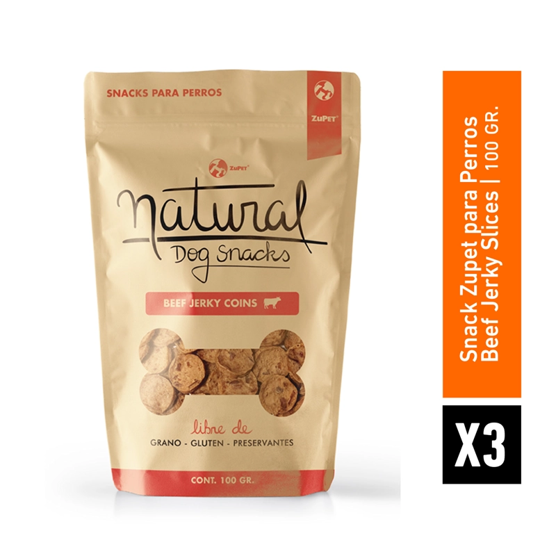 NATURAL DOG SNACK BEEF JERKY SLICES 100GR PACK X3 - 2