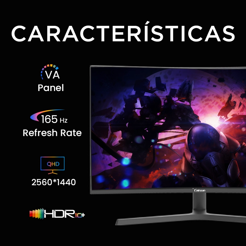 Monitor Gamer Curvo Caixun 32" QHD VA 1500R 165Hz HDMI DP USB 1ms C32C3Q - 3