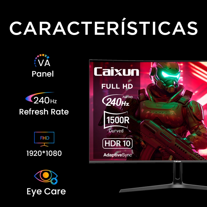 MONITOR GAMER CURVO CAIXUN 27' FHD VA 1500R 240HZ SRGB 128% HDMI 2.1 DP 1MS C27C1F - 2