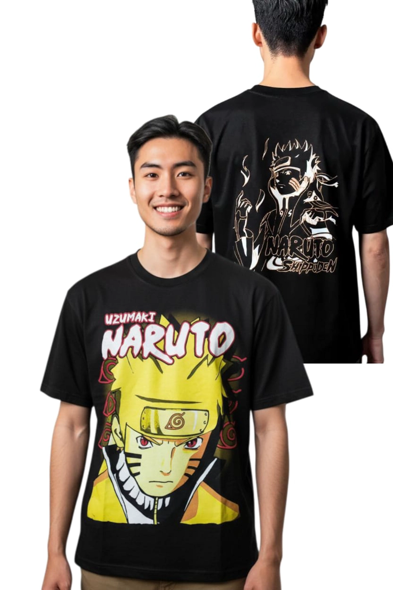 POLERA NARUTO EN COLOR NEGRO NIÑO/NIÑA ANIME MANGA - 1