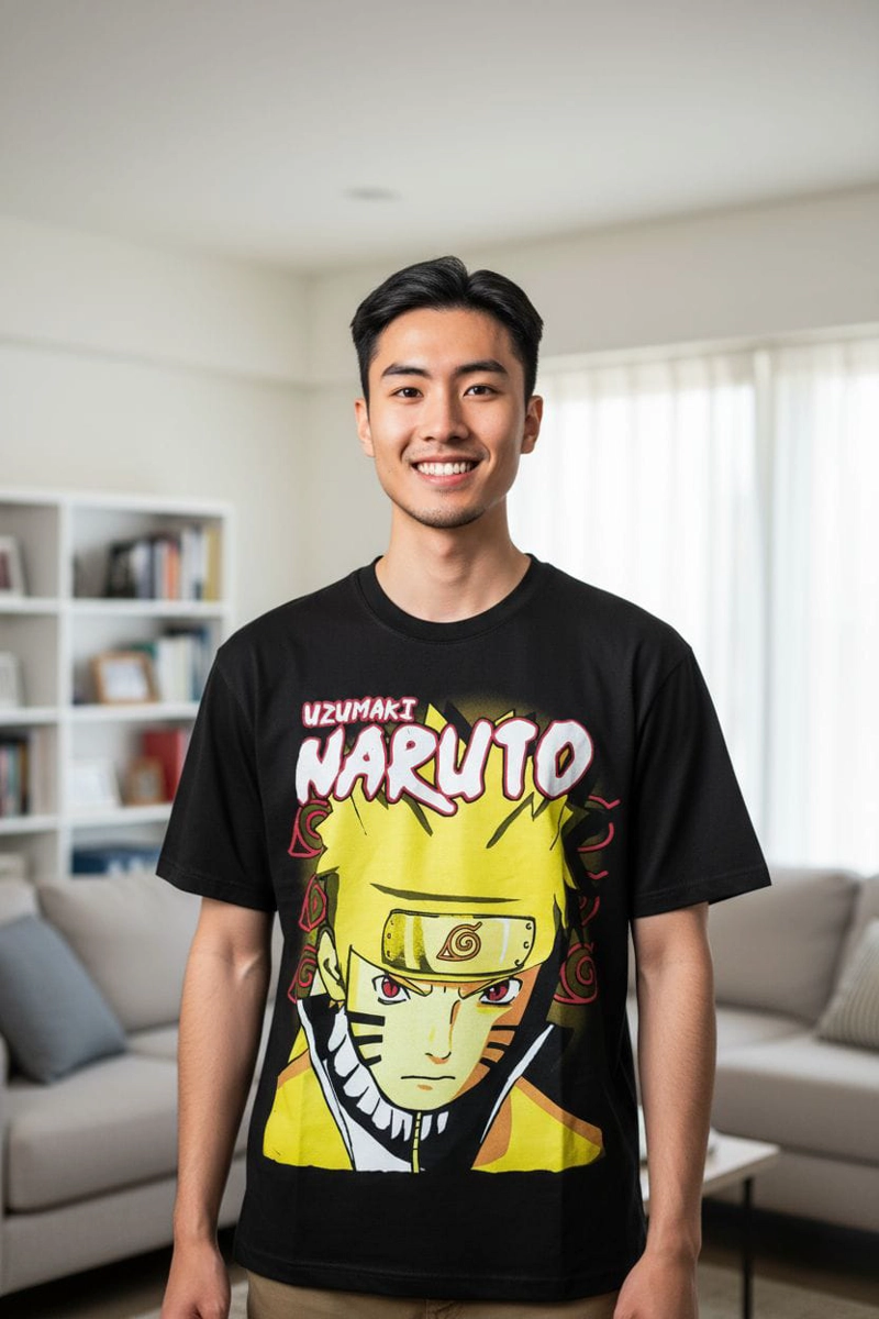 POLERA NARUTO EN COLOR NEGRO NIÑO/NIÑA ANIME MANGA - 2