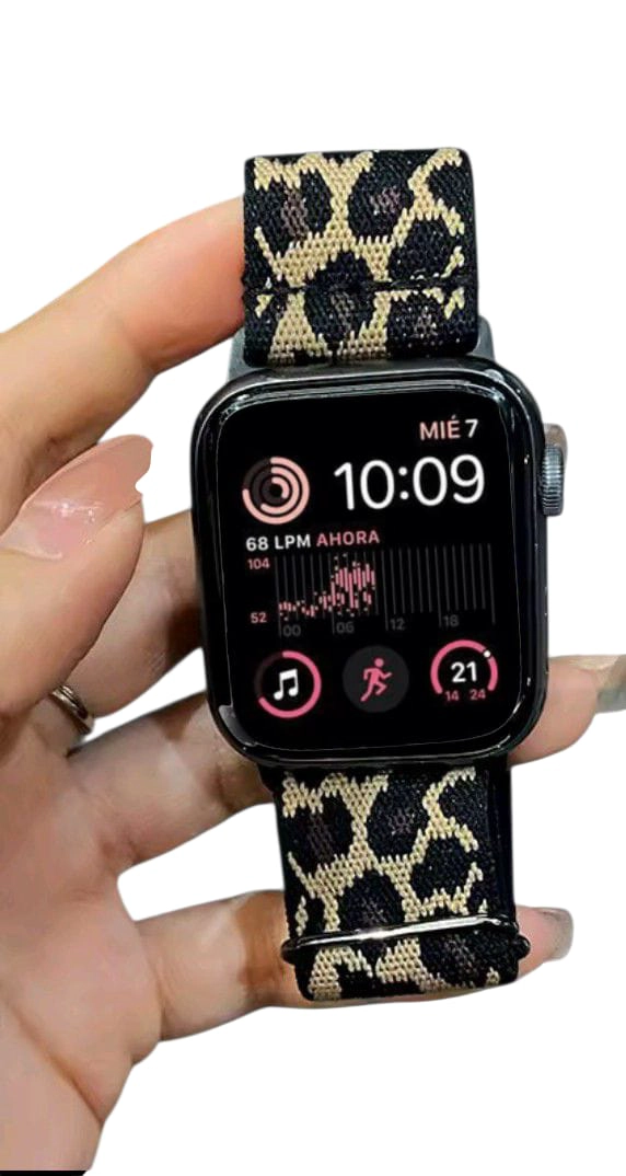 CORREA LEOPARDO ANIMALPRINT APPLE WATCH 42-49MM SE1-SE8/SE10 NEGRO 2.5 CM - 1