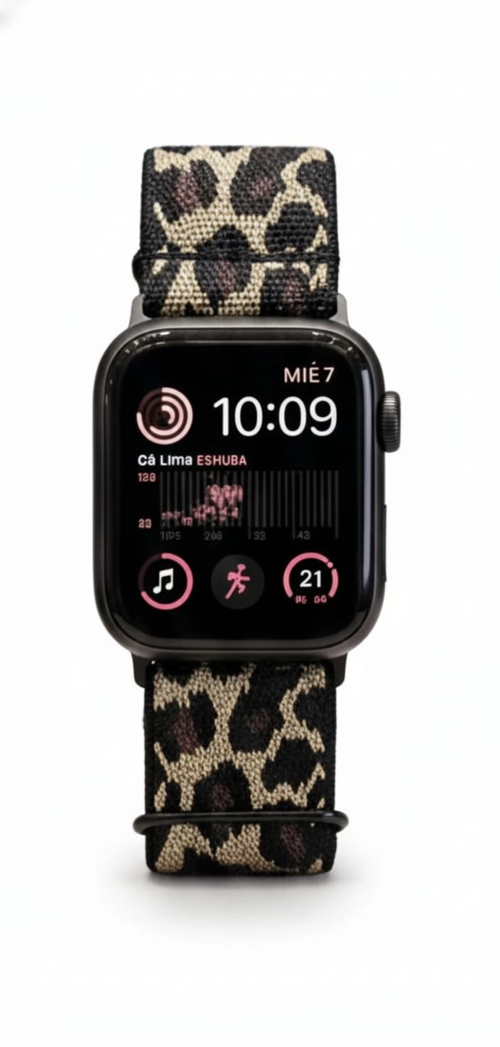 CORREA LEOPARDO NEGRO ANIMALPRINT APPLE WATCH 38-41MM SE1-SE8 - 1