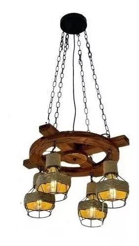 LAMPARA MADERA COLGANTE TIMON RUSTICA 4 JAULAS ENVIO GRATIS - 1
