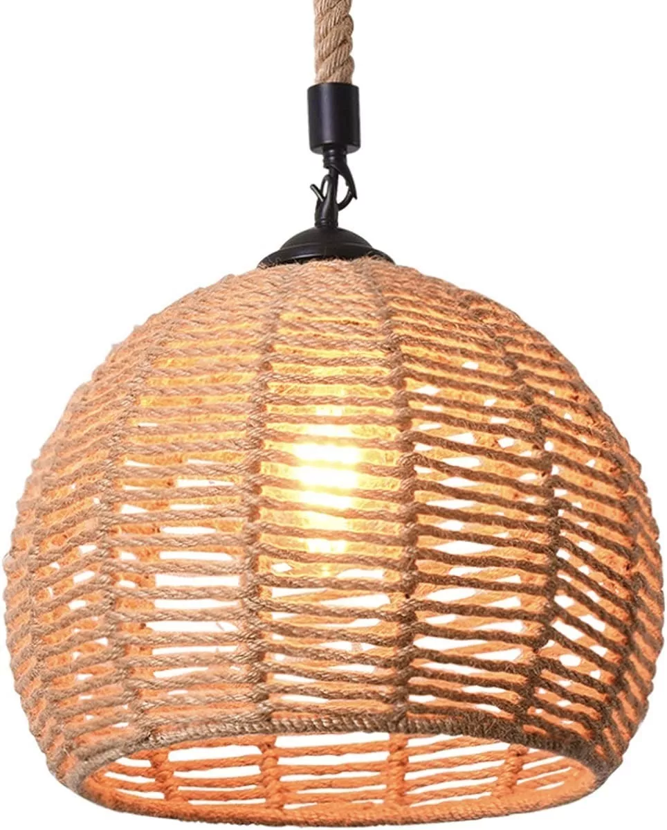 LÁMPARA COLGANTE ESFERA HIERRO Y CÁÑAMO - 1