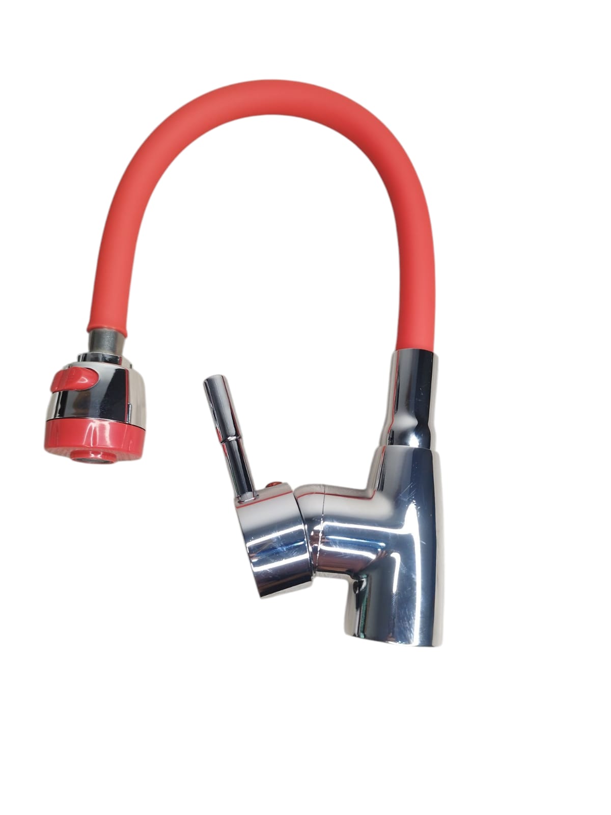 LLAVE MONOMANDO FLEXIBLE ROJA DOBLE CHORRO LAVAPLATO FRIA Y CALIENTE - 1