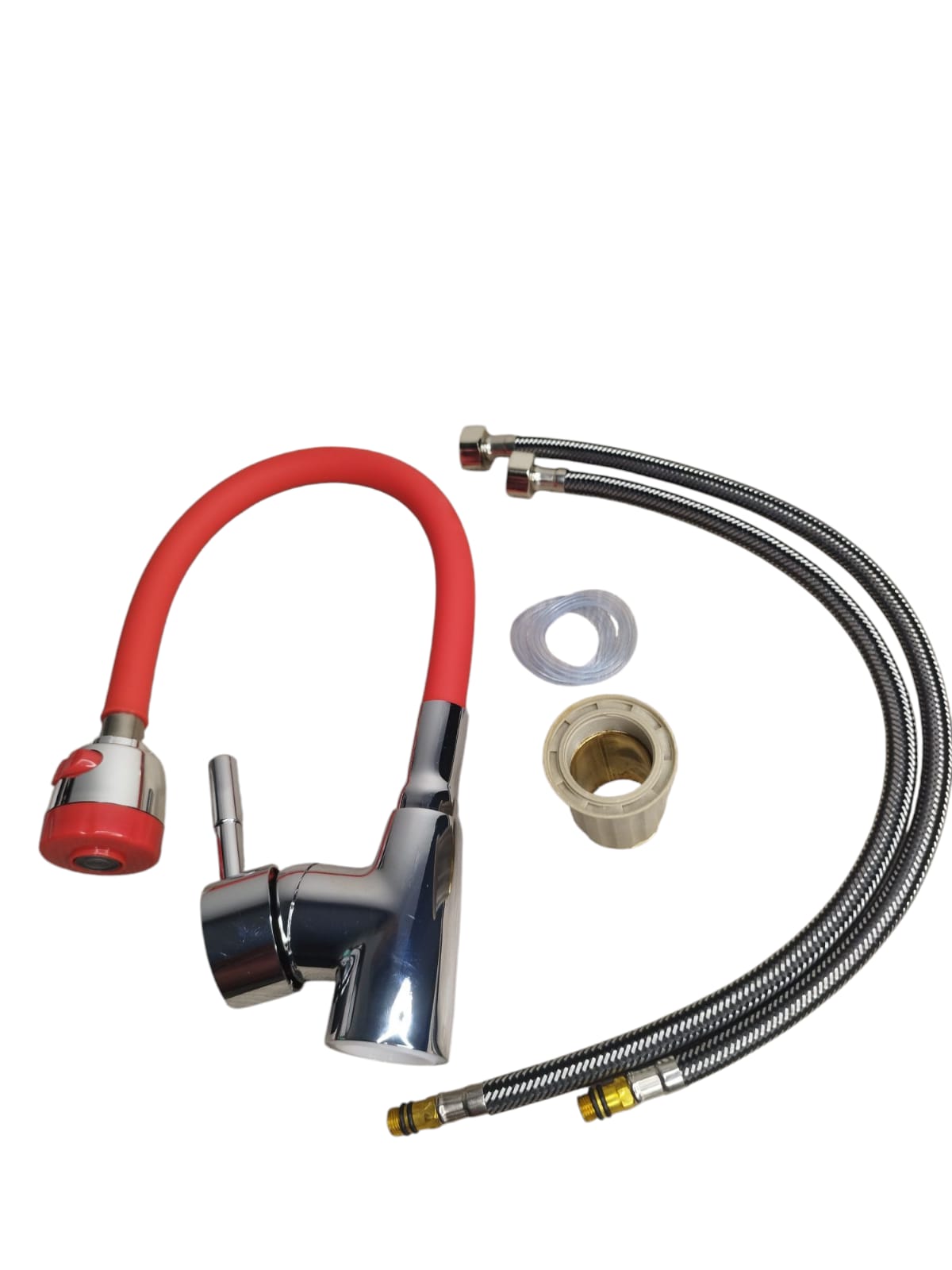 LLAVE MONOMANDO FLEXIBLE ROJA DOBLE CHORRO LAVAPLATO FRIA Y CALIENTE - 3