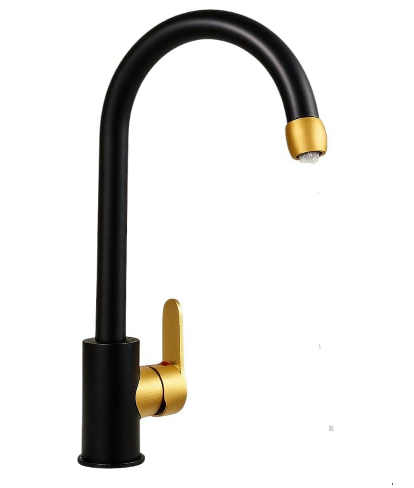 LLAVE COCINA MODERNA NEGRA DETALLE DORADO AGUA FRIA CALIENTE NEGRO MATE - 1