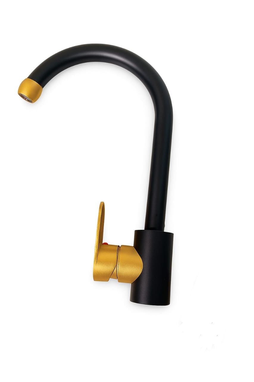 LLAVE COCINA MODERNA NEGRA DETALLE DORADO AGUA FRIA CALIENTE NEGRO MATE - 3