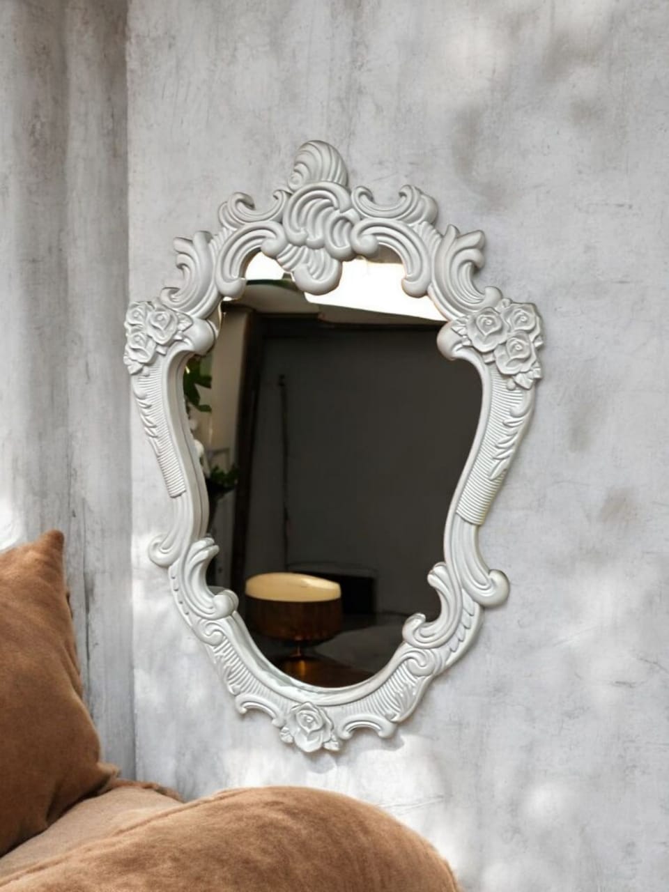 ESPEJO DECORATIVO ESTILO VINTAGE CON MARCO BLANCO 75X56 CM - 4