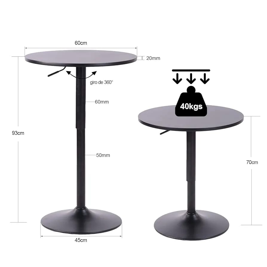 MESA ALTA REGULABLE 70 A 90CM DIAMETRO 60CM CAPACIDAD 40 KG NEGRO - 3