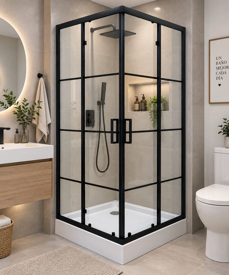 MAMPARA CABINA DUCHA ESQUINERA 70X70X190CM CON RECEPTACULO - 3