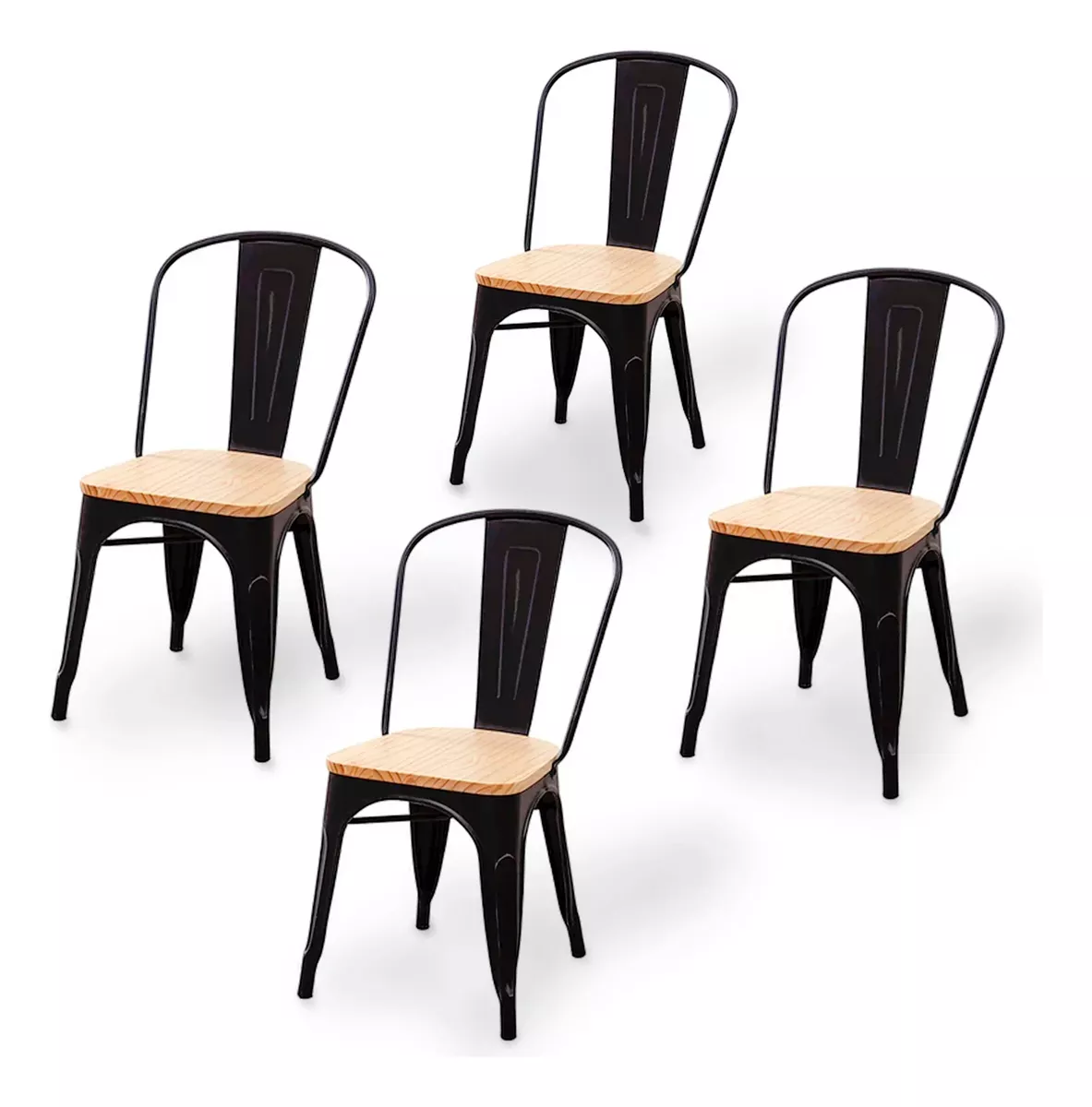 SET 4 SILLAS TOLIX METAL CON ASIENTO DE MADERA - 1
