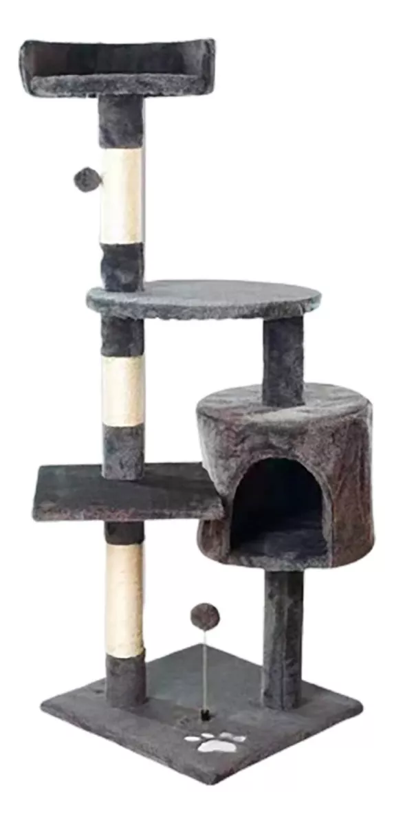 RASCADOR TORRE 112CM GATOS CASITA ÁRBOL TERCIOPELO +POMPONES - 2