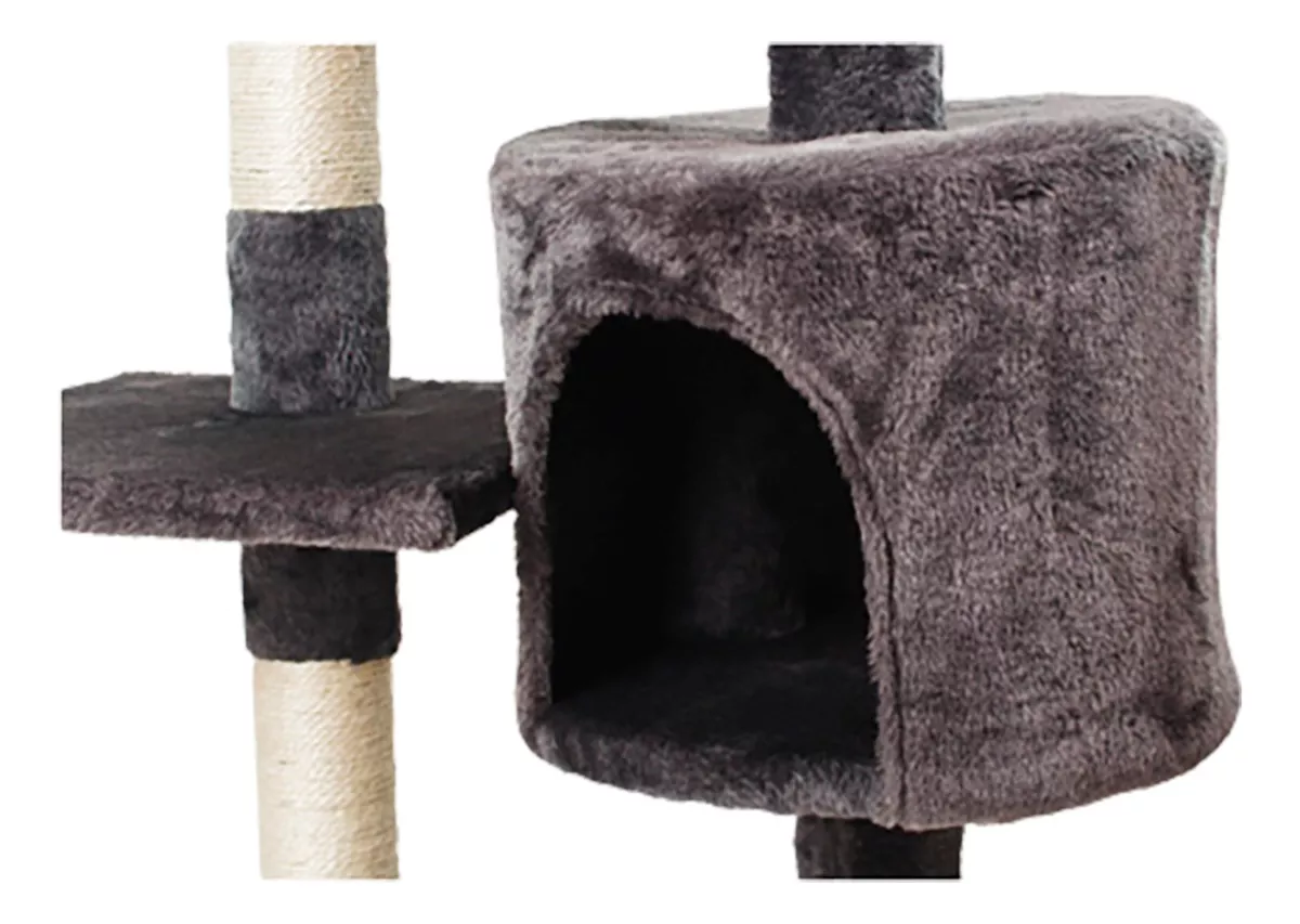 RASCADOR TORRE 112CM GATOS CASITA ÁRBOL TERCIOPELO +POMPONES - 4